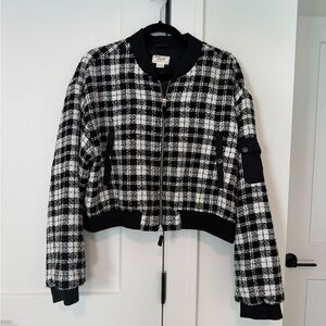 Anthropologie Black and White Plaid Bomber Jacket